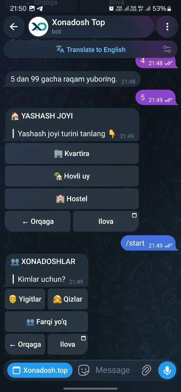 Uchtepadagi 0 xonali kvartiraning asosiy xonasi